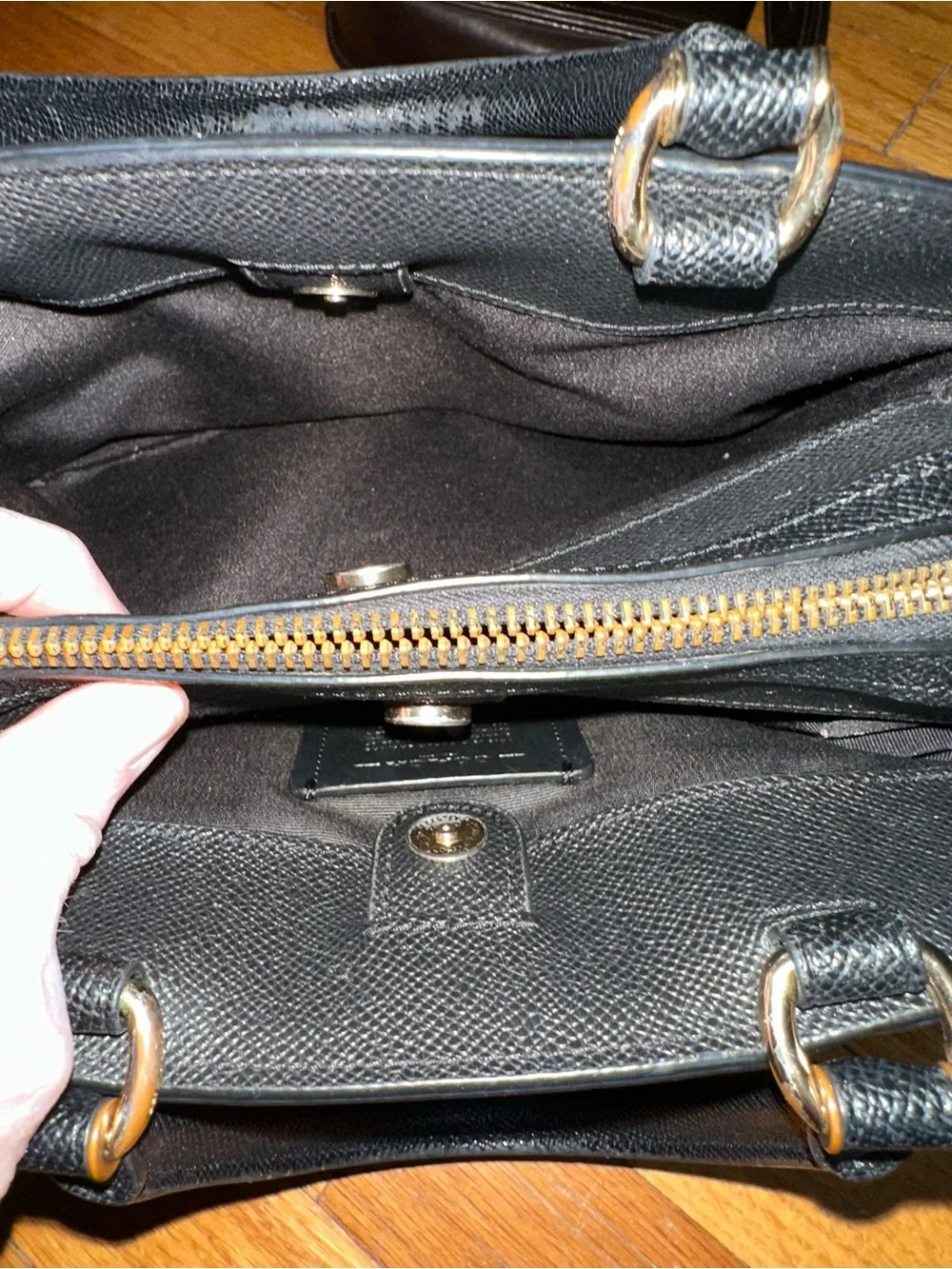 Coach Mini Lillie Carryall Black Crossgrain Leather Satchel Gold Hardware F57545